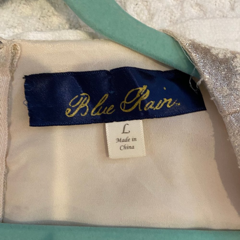 White Sheen Blue Rain Francesca Dress Size Large - Picture 2 of 4